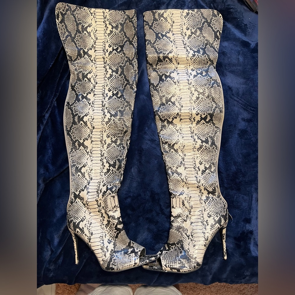 Thigh high animal print heels